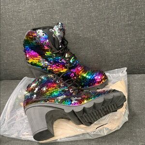 Sequin Ankle Boots - Multicolor